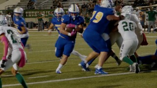 Moody sophomore Adrian Lopez finds the endzone against King