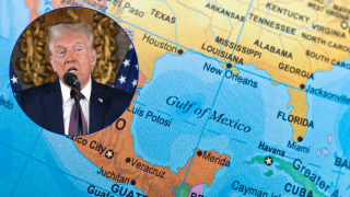 President-elect Donald Trump and a map of the Gulf of Mexico 