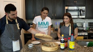 Javier Guerra, Noemi Medrano and Taylor Alanis checking out their fresh dumplings